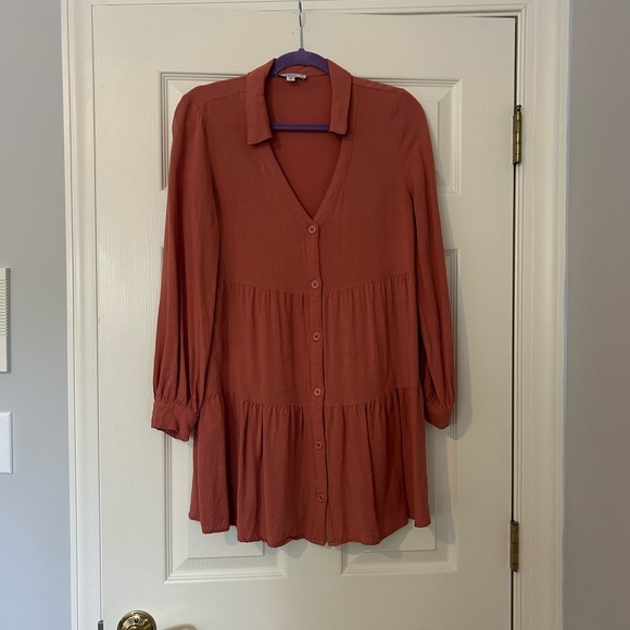 Elegant Rust V-Neck Tunic Dress - Picture 1 of 5